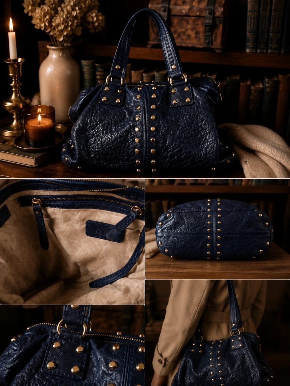 Stylish Michael Kors Navy Studded Satchel Handbag - Women Bags